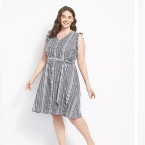 Lane Bryant 18 Flutter Cap-Sleeve Button-Front Midi Dress